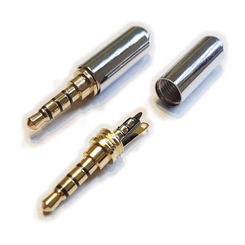 CONECTOR FICHA MINIPLUG 3,5 4 POLOS MACHO CUERPO COMPACTO 7MM DIAM PLATA