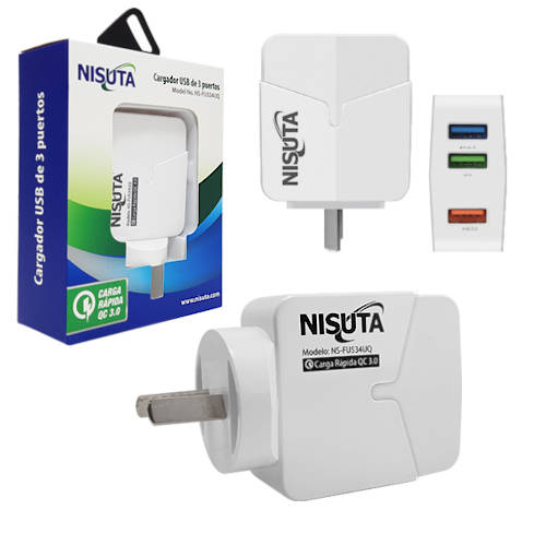 CARGADOR 18W USB-A CARGA RAPIDA QC 3PUERTOS NISUTA SIN CABLE CARGADOR 18W USB-A CARGA RAPIDA QC 3PUERTOS NISUTA SIN CABLE